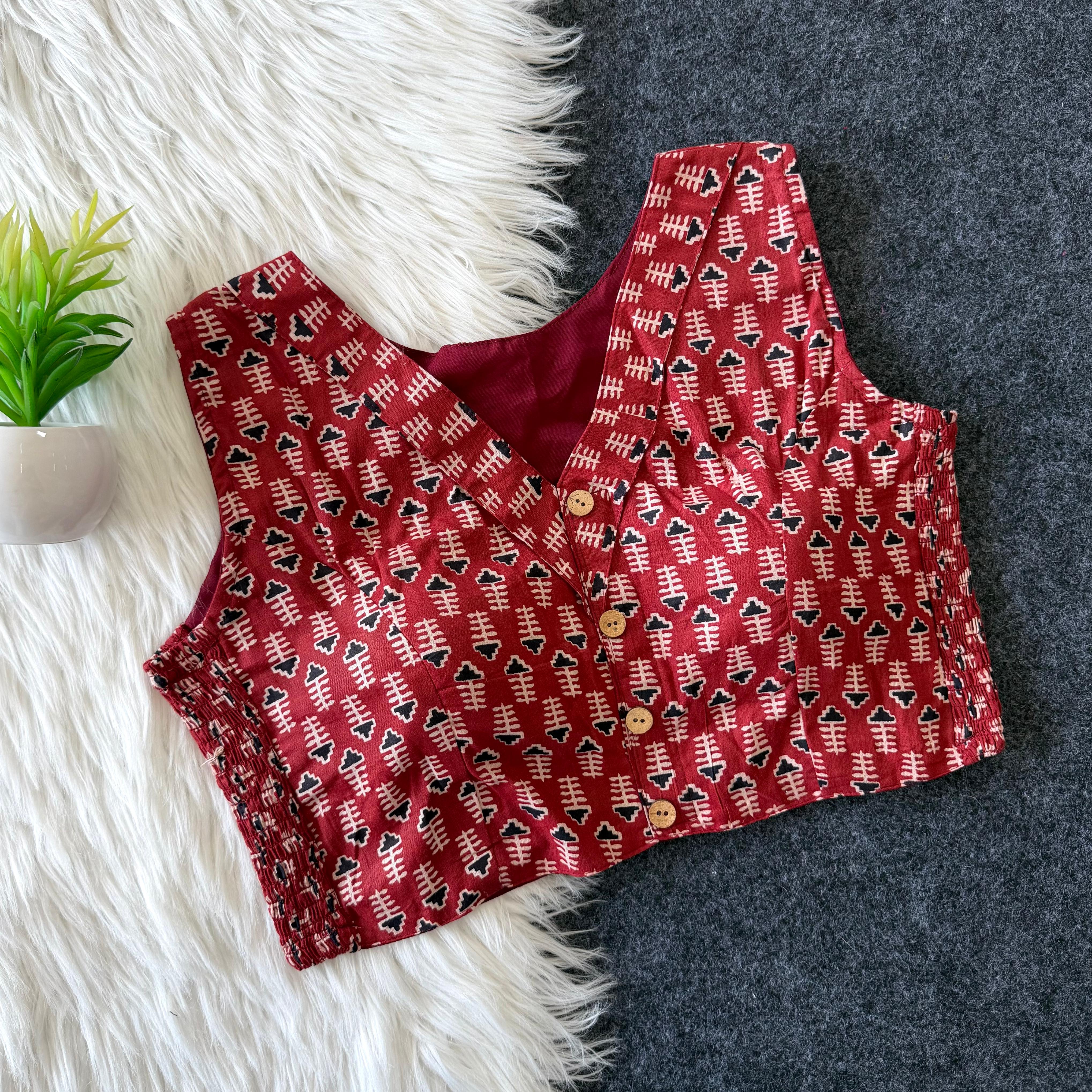 Pure Cotton Flexible Side-Elastic Blouse